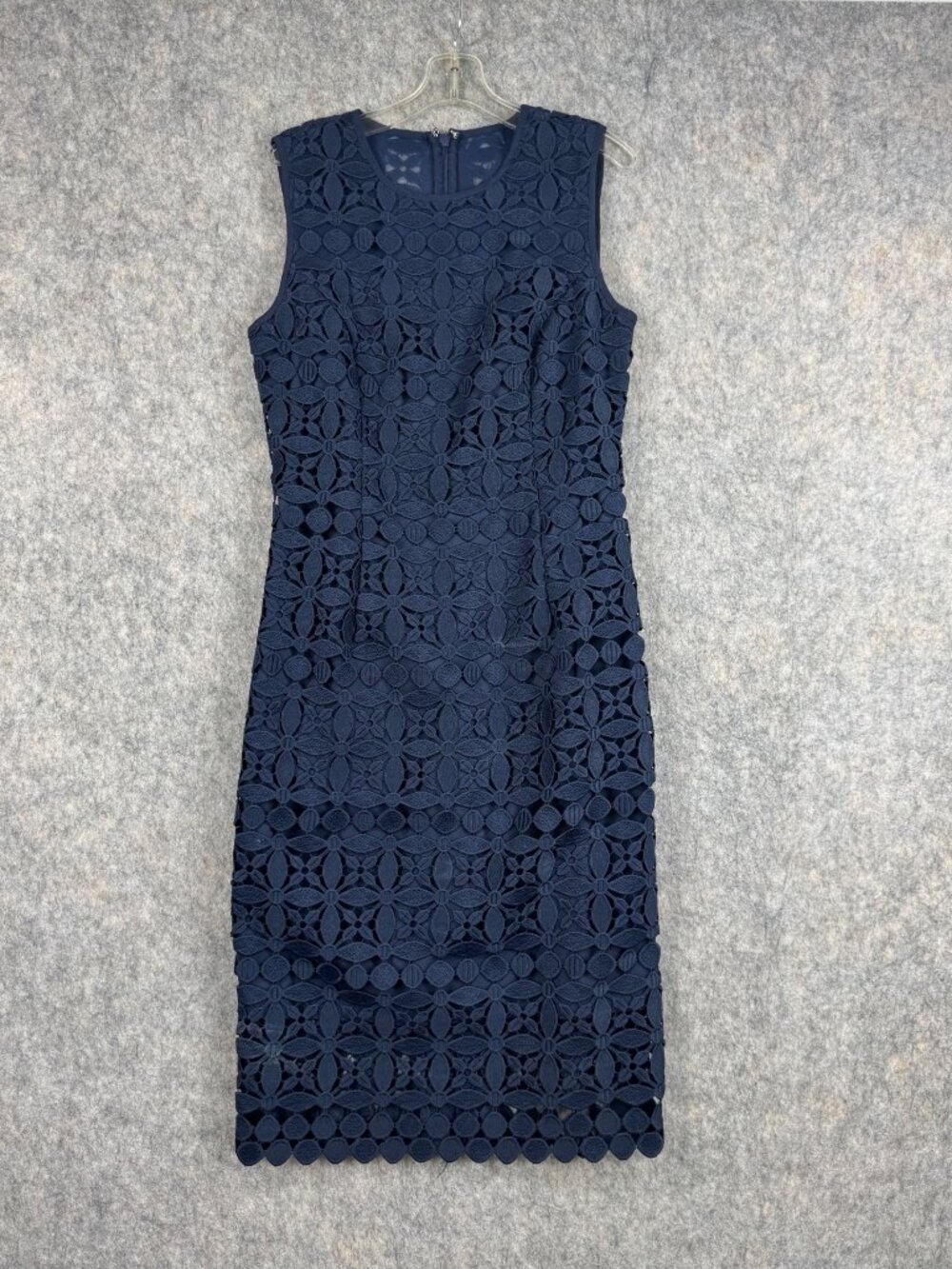 WHBM Navy Floral Embroidered Lace Dress Sz 2 Sleeveless Sheath Wedding